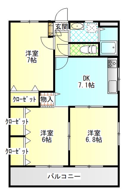 ユーミー光(3DK/3階)の間取り写真