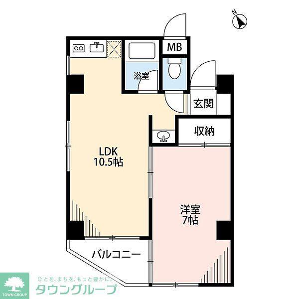 エヴァーグリーン本千葉(1LDK/4階)の間取り写真