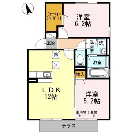 ウィズテリアA棟(2LDK/2階)の間取り写真