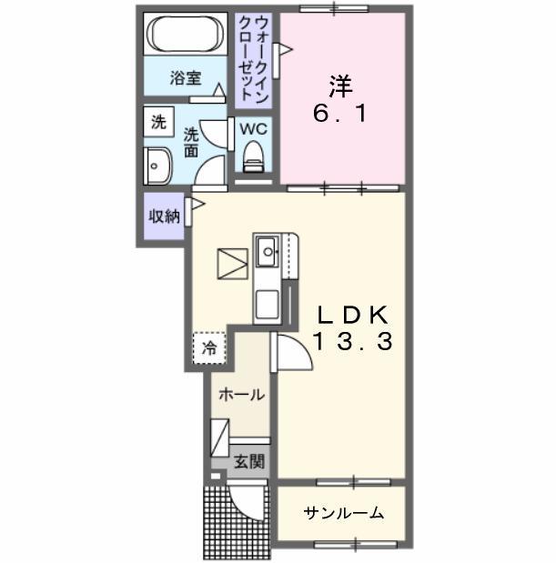 ノイエ ハイマート(1LDK/1階)の間取り写真