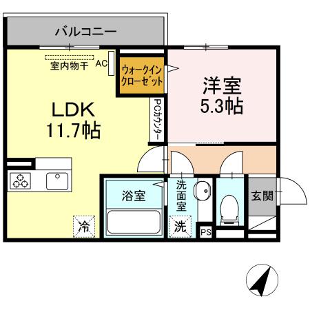 D-ROOM寺家駅前A棟  (1LDK/2階)の間取り写真