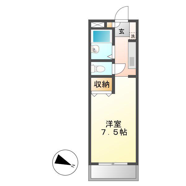 サンルームあじさい(1K/2階)の間取り写真