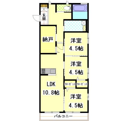 ボヌール鴨方(3SLDK/2階)の間取り写真