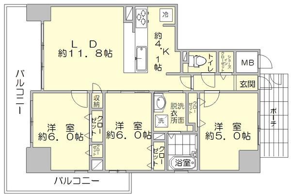 ソフィアガーデン博多(3LDK/11階)の間取り写真