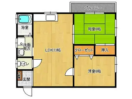 コーポ浅倉II(2LDK/3階)の間取り写真