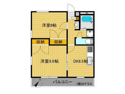 モンテクレーセB(2DK/2階)の間取り写真