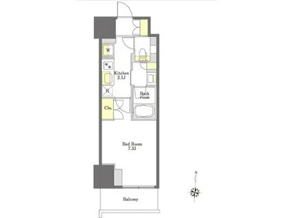 プライムメゾン市谷山伏町(1K/4階)の間取り写真