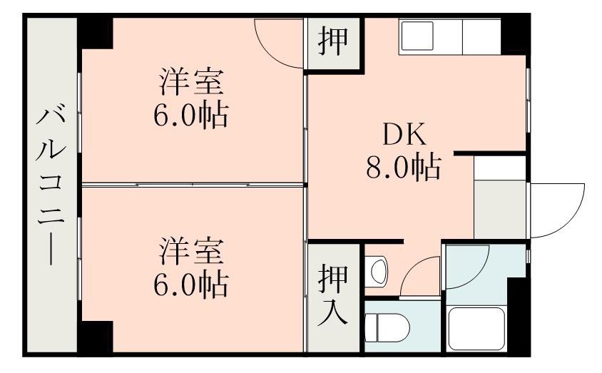 若原ハイツ(2DK/2階)の間取り写真