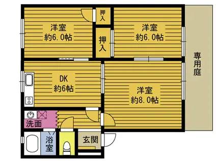 ジュネス横田B棟(3DK/1階)の間取り写真