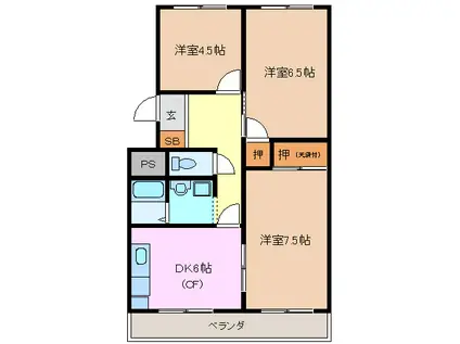 メゾン江ヶ室(3DK/2階)の間取り写真