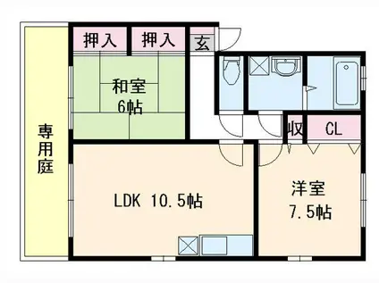 ヴィルヌーブ東櫛原(2LDK/1階)の間取り写真