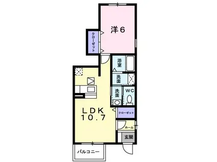 プリモ・アモーレ B棟(1LDK/1階)の間取り写真