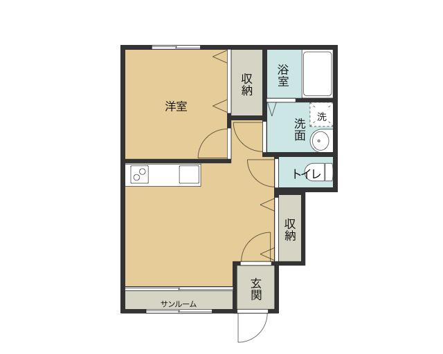 ソレイユB棟(1LDK/1階)の間取り写真