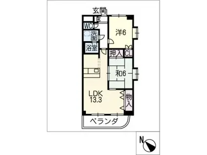 名鉄河和線 高横須賀駅 徒歩5分 4階建 築26年(2LDK/2階)の間取り写真