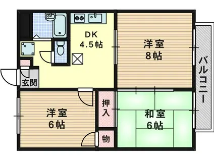メロディーハイツ高槻Ⅱ(3DK/2階)の間取り写真