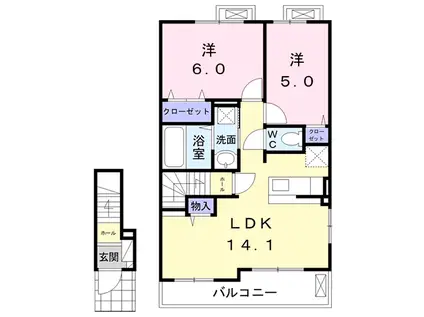 ハナミズキD(2LDK/2階)の間取り写真