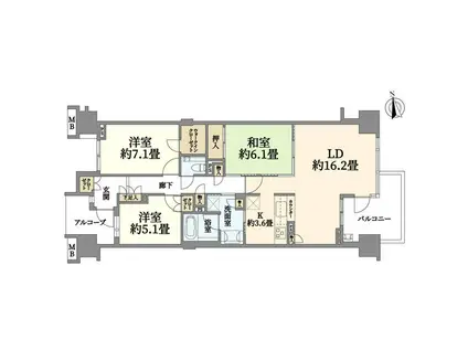 グランドメゾン東戸塚5番館(3LDK/1階)の間取り写真