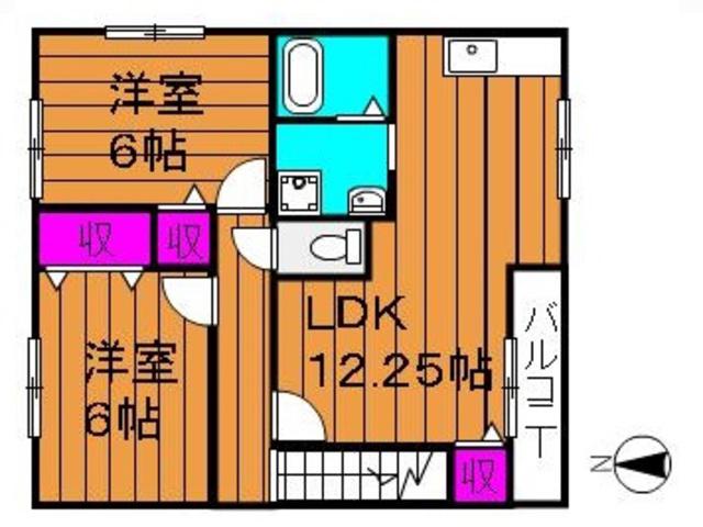ヴィラ鴻(2LDK/2階)の間取り写真
