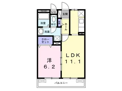 アミティエⅡ(1LDK/2階)の間取り写真