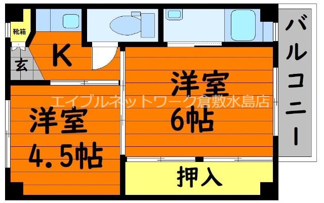 ソラーナ川辺 II(2K/4階)の間取り写真