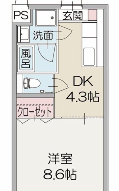 カルサイト(1DK/4階)の間取り写真