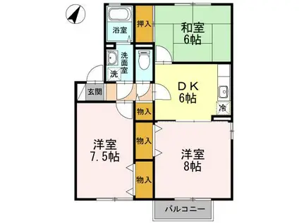 グレイス・クレセント A・B棟(3DK/1階)の間取り写真