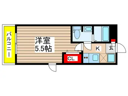 ルッシェロ稲毛(1K/2階)の間取り写真