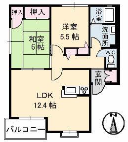 ラ・カーナ D棟(2LDK/2階)の間取り写真