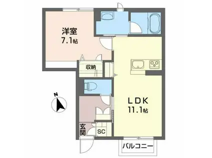 シャーメゾン リュタン(1LDK/1階)の間取り写真