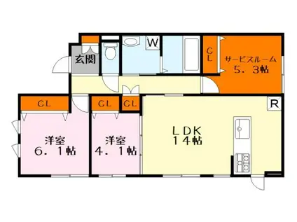 ビエノス綣(2SLDK/1階)の間取り写真