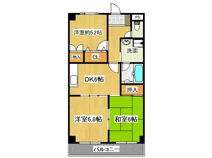 バードウェルマンション(3DK/4階)の間取り写真