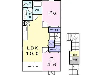 ピーコックY(2LDK/2階)の間取り写真