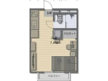 ウエストヒルズ(ワンルーム/2階)の間取り写真