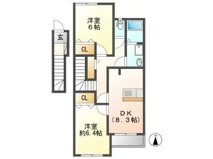 アメジストM&S(2DK/2階)の間取り写真