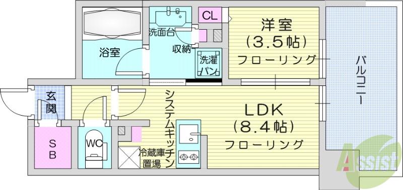 ネベル仙台CROIRE(1LDK/6階)の間取り写真