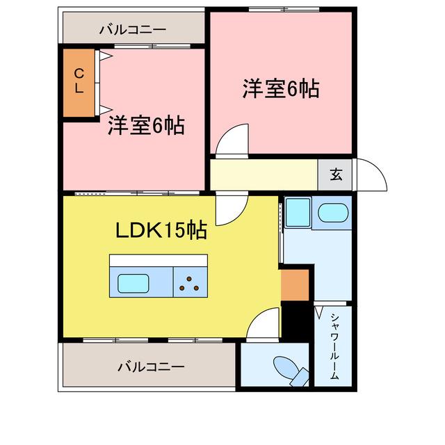 サニースクエア阿南(2LDK/3階)の間取り写真