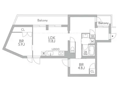 GRANDUO梅ヶ丘(2LDK/3階)の間取り写真