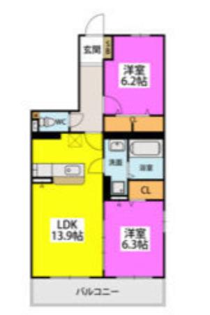 GRAN GRACE久留米南(2LDK/5階)の間取り写真