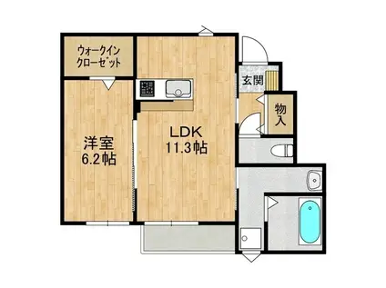 朝日レジデンス荒川本郷D(1LDK/1階)の間取り写真