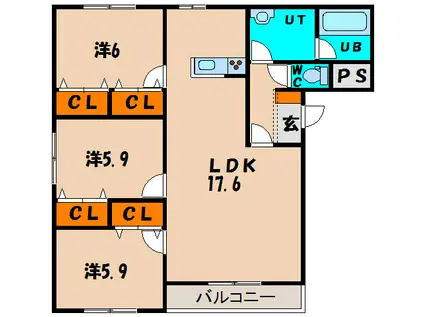 ロイヤルコート駒場(3LDK/4階)の間取り写真