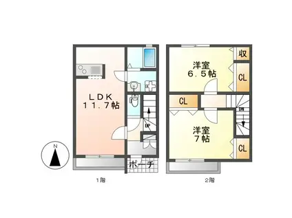 コンコルディアちゃやがさか ノース(2LDK/1階)の間取り写真