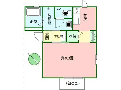 シャインドミトリィ(1K/2階)の間取り写真