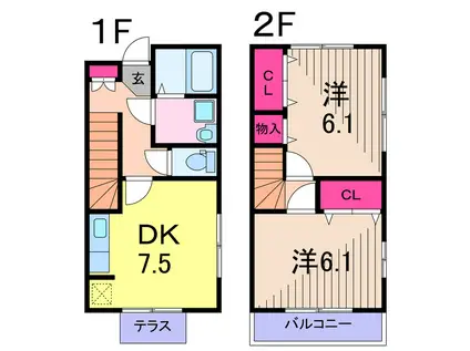 ＪＲ常磐線 亀有駅 徒歩20分 2階建 築13年(2DK/1階)の間取り写真