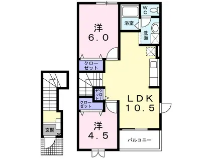 ヴィラ星の宮(2LDK/2階)の間取り写真