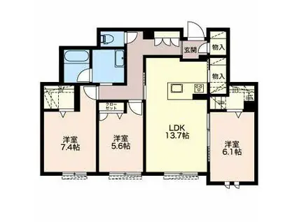 PARKSIDE RESIDENCE水落(3LDK/1階)の間取り写真