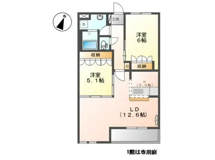 DL.サウス・WAVEII(2LDK/1階)の間取り写真