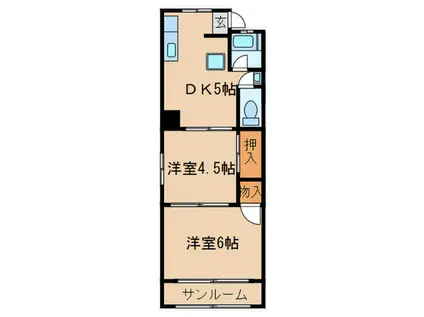 トータス駒止(2DK/4階)の間取り写真