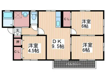 サニーヒルズ(3DK/1階)の間取り写真