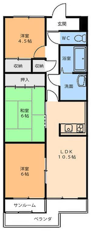 エバーグリーン松山1号館(3LDK/4階)の間取り写真
