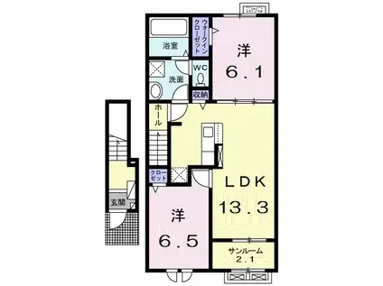 ヌーヴォー・リジェルIII(2LDK/2階)の間取り写真